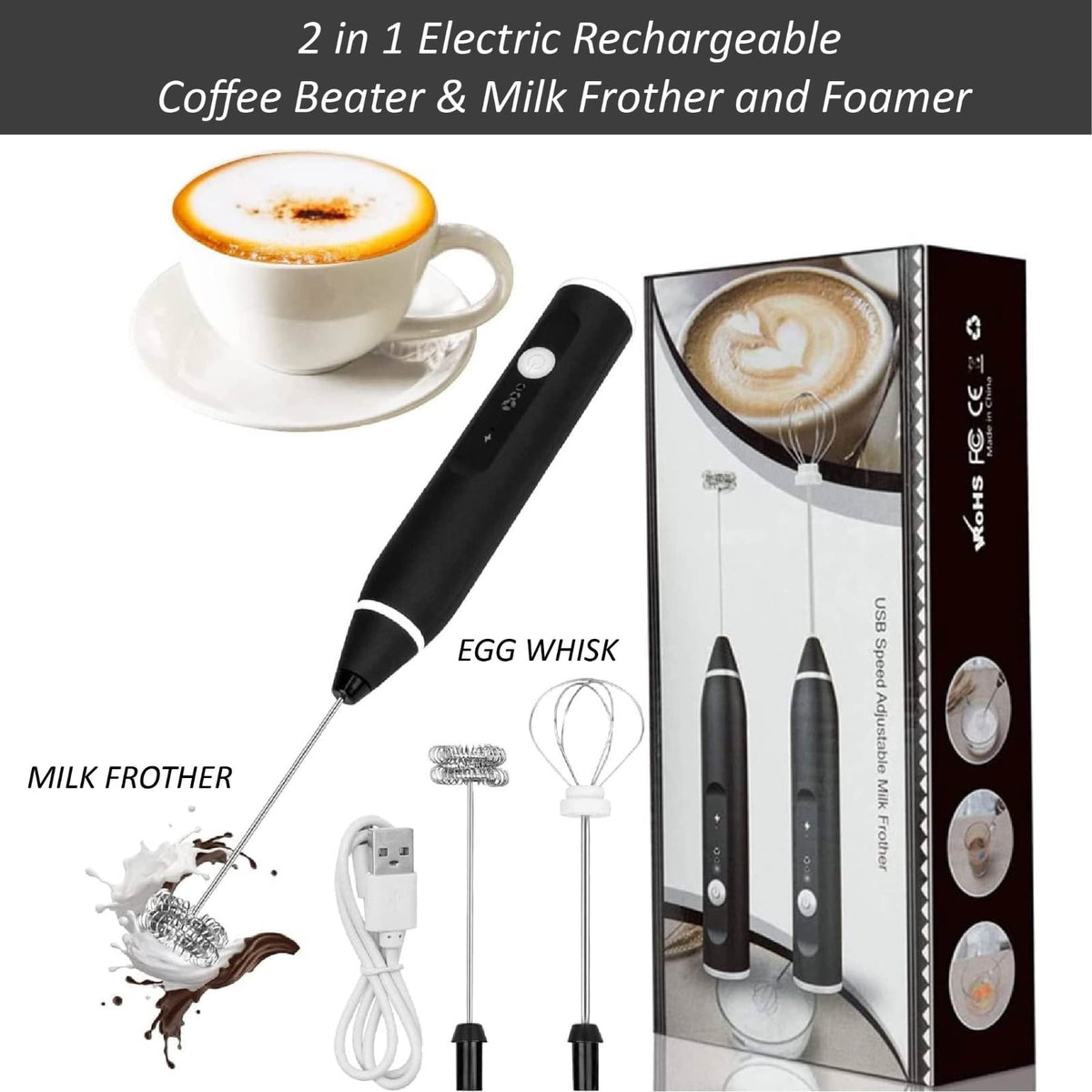Coffee Beater 2 in 1 Rechargeable Electric Handheld Mixer